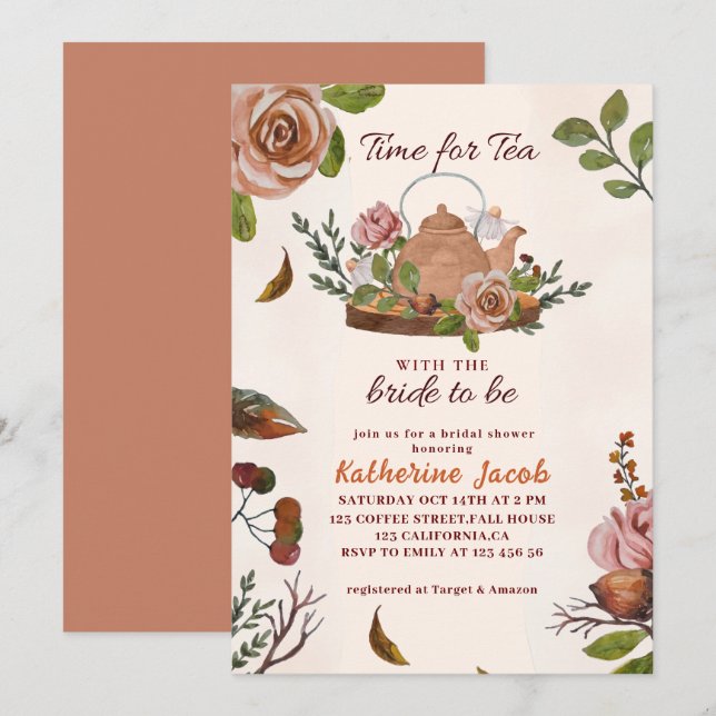 Bridal tea party floral fall Bridal Shower Invitation (Front/Back)