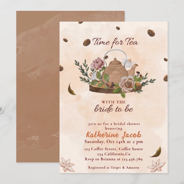 Bridal tea party floral fall Bridal Shower Invitation (Front/Back)
