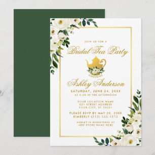 Bridal Tea Party Floral Green Gold Invitation G