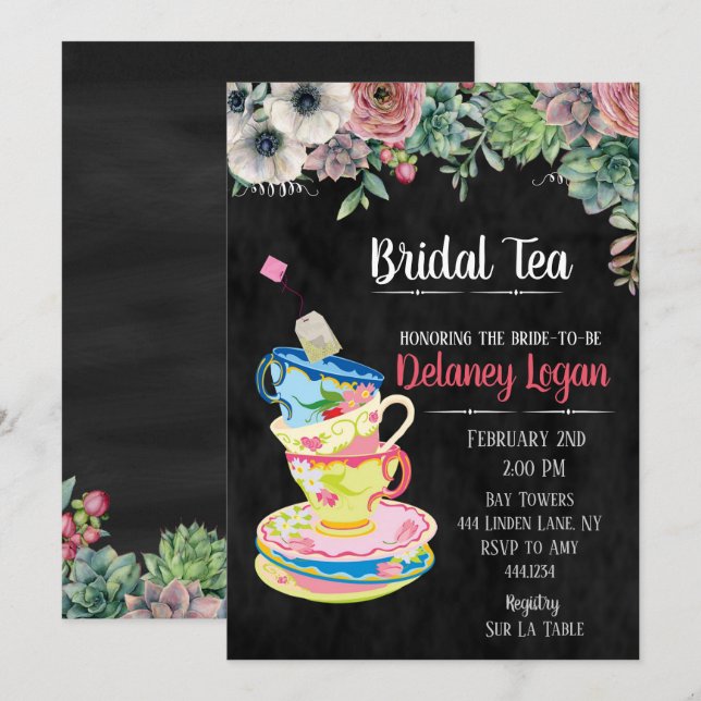 Bridal Tea Party floral Invitation (Front/Back)