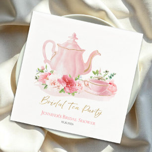Bridal Tea Party   Gilded Pink Bridal Shower Napkins