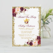 Bridal Tea Party Gold Glitter Burgundy Invite (Standing Front)