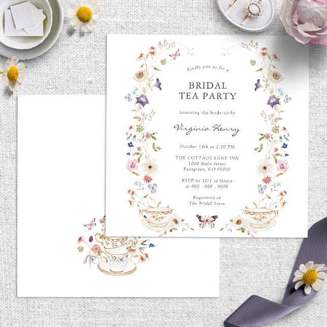 Bridal Tea Party Invitation (Elegant Floral Bridal Tea Party Invitation with Butterflies by Painted Paperie
)