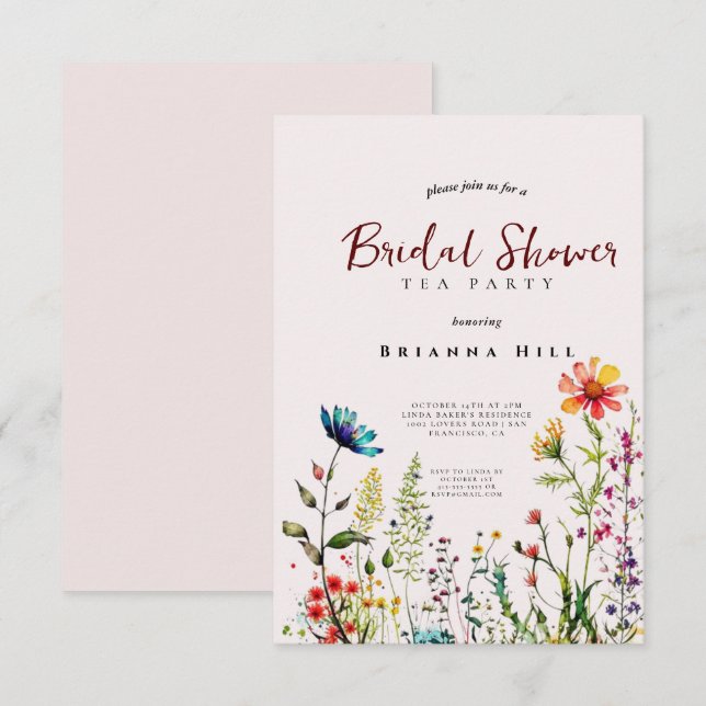 bridal tea party invitation,wildflower wildflower invitation (Front/Back)