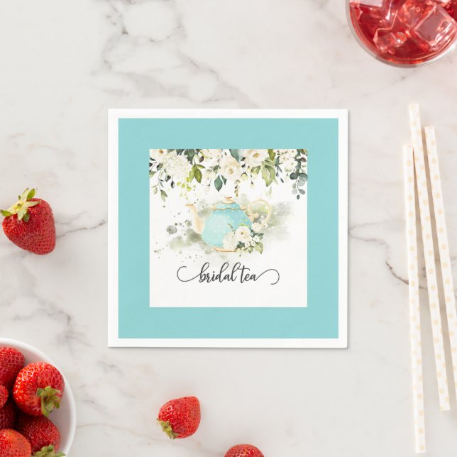 Bridal Tea Party Napkin - Blue Border WC (Insitu)