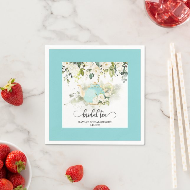 Bridal Tea Party Napkin - Blue Border WC Custom (Insitu)
