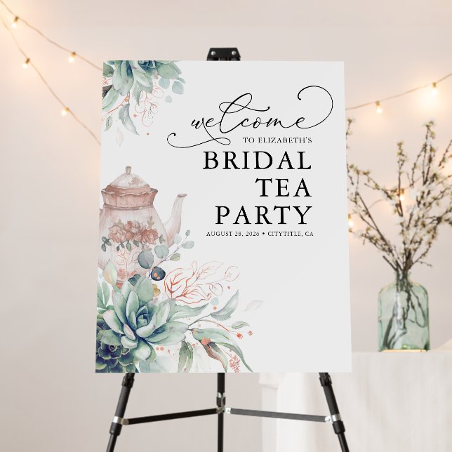 Bridal Tea Party Succulents Greenery Welcome Foam Board (In Situ (Stand))