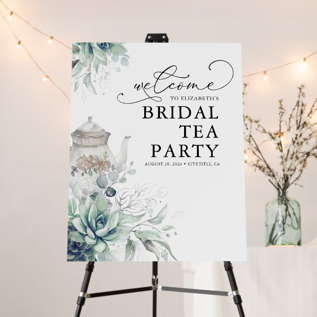 Bridal Tea Party Succulents Greenery Welcome Foam Board (In Situ (Stand))