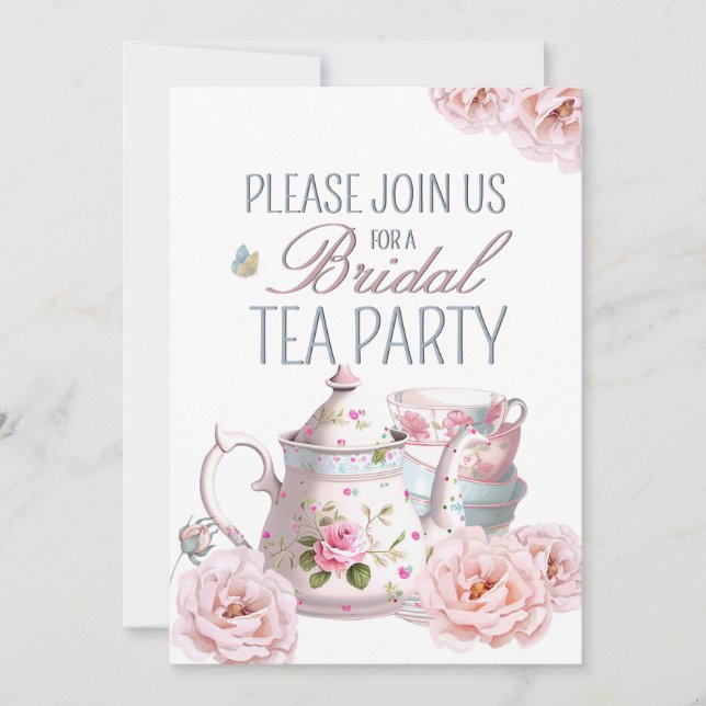 Bridal Tea Party Teapot Teacups Wedding Brunch   Invitation (Front)