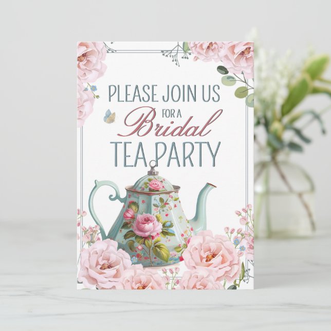 Bridal Tea Party Teapot Teacups Wedding Brunch   Invitation (Standing Front)