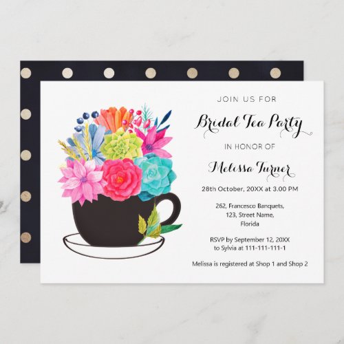 Bridal Tea Party Watercolor Floral Cup Invitation