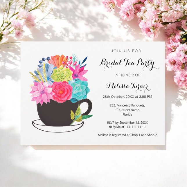Bridal Tea Party Watercolor Floral Cup Invitation (Creator Uploaded)