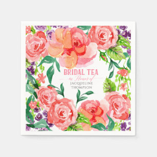 Bridal Tea Party Watercolor Modern Flowers Rose Paper Napkins
