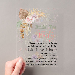 Bridal tea Party Wildflower Boho Bridal Shower Acrylic Invitations