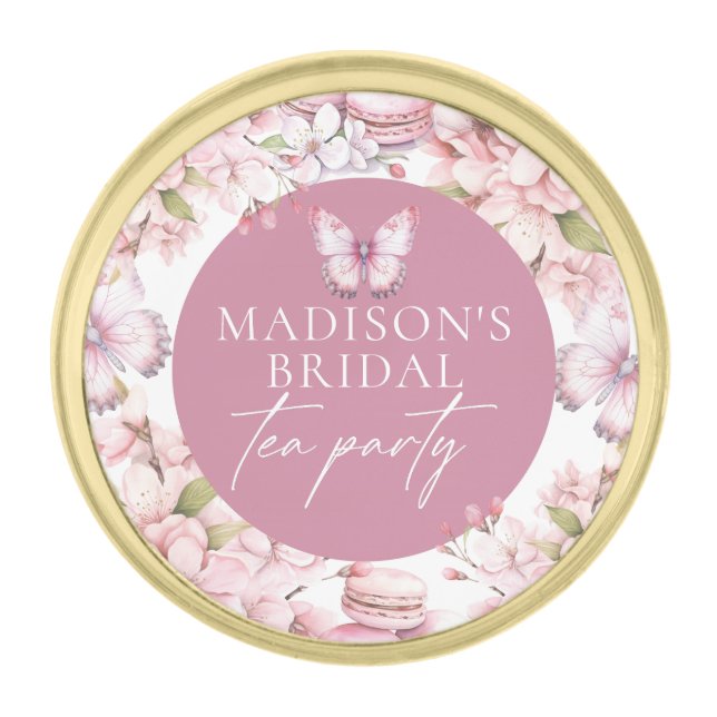 Bridal Tea Personalized Elegant Cherry Blossom Gold Finish Lapel Pin (Front)