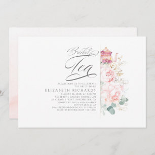 Bridal Tea Pink Flowers Bridal Shower Invitation