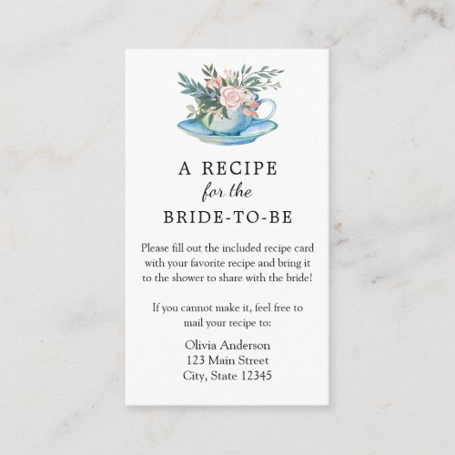 Bridal Tea Recipe Request  Enclosure Card
