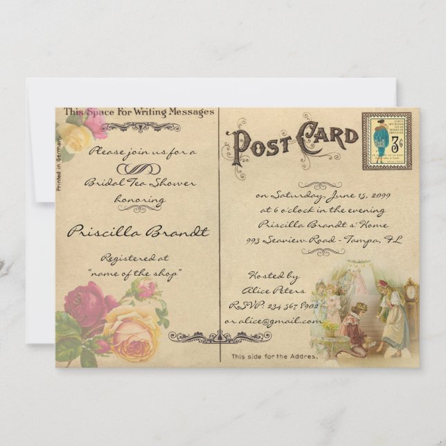Bridal Tea Shower Honoring, style old Postcard (Front)