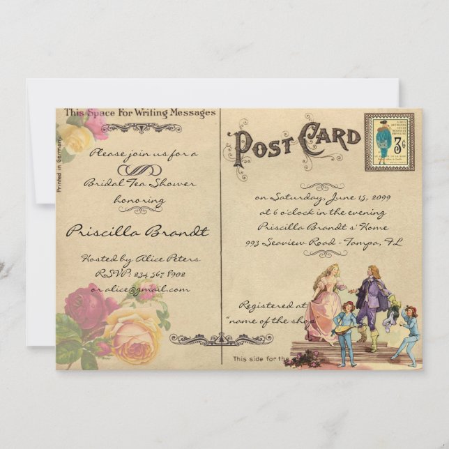 Bridal Tea Shower Honoring, style old Postcard (Front)