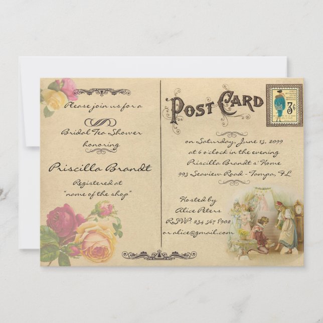 Bridal Tea Shower Honoring, style old Postcard 2 (Front)