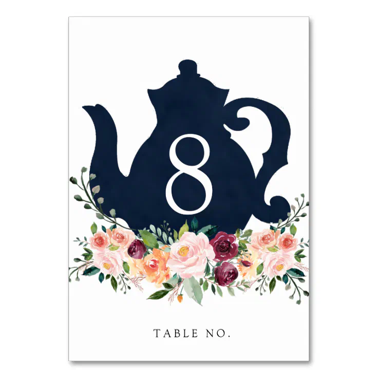 Bridal Tea Shower Teapot Table Number Zazzle