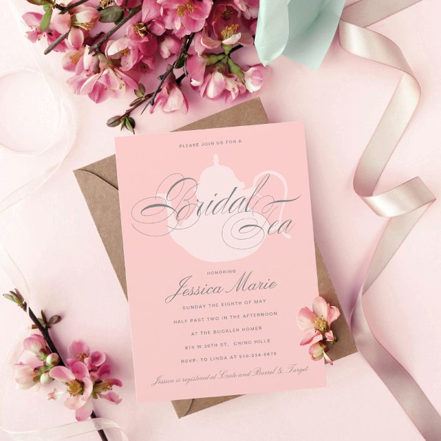 Bridal Tea Silver Tea Pot Elegant Bridal Shower In Invitation (Creator Uploaded)