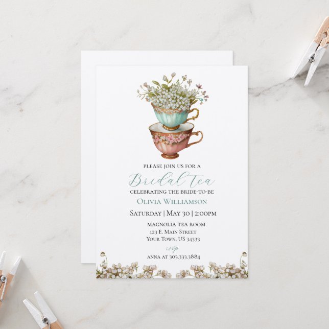 Bridal Tea Wedding Shower Invitation (Front/Back In Situ)