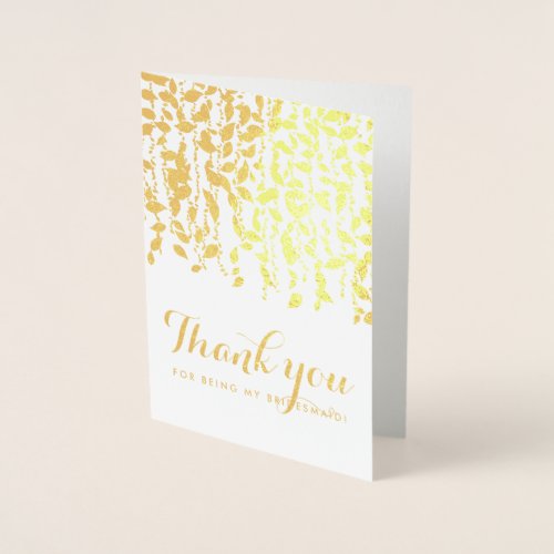 Bridal Thank You Bridesmaid Gold Gold Greenery Foil Card