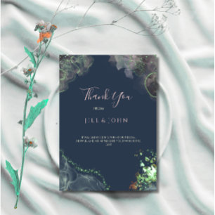 Bridal Thank You Card Abstract Green Navy Wedding