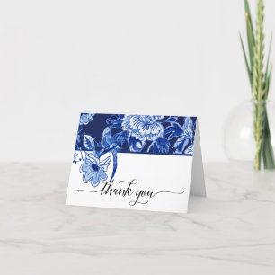Bridal Thank You Note Navy Bird Floral Chinoiserie Card