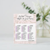 Bridal to shower game What is in your purse? Invitation Postcard (Standing Front)