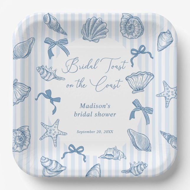 Bridal Toast On The Coast Seashells Bridal Shower Paper Plates (Front)
