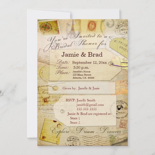Bridal Travel Shower theme in cocoa and cream Invite