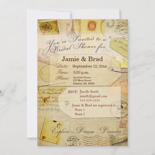 Bridal Travel Shower theme in cocoa and cream Invite
