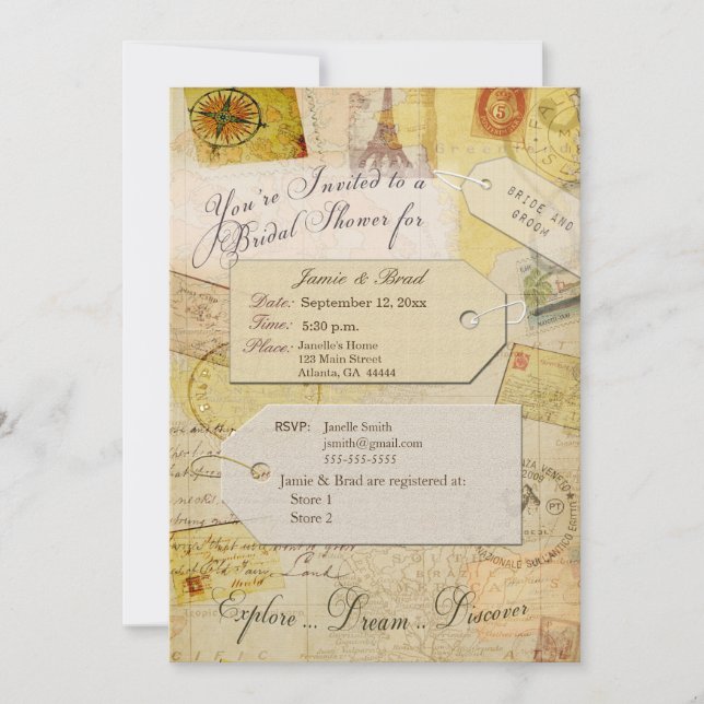 Bridal Travel Shower theme in cocoa and cream Invitation (Front)