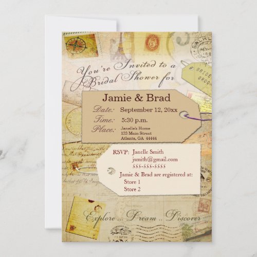 Bridal Travel Shower theme in cocoa and cream Custom Invite