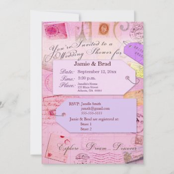 Bridal Travel Shower Theme In Pink And Purple Invi Invitation by perfectwedding at Zazzle