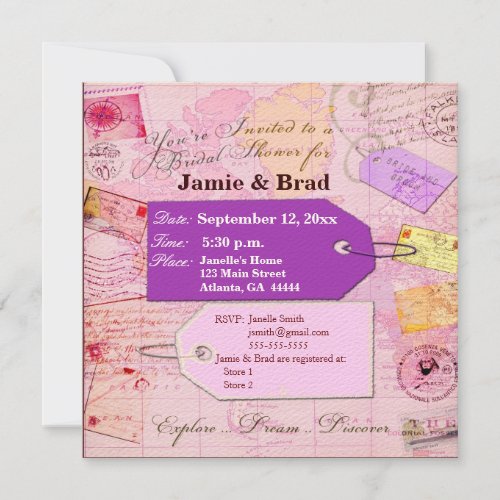 Bridal Travel Shower theme in pink and purple Announcements