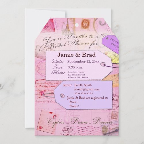 Bridal Travel Shower theme in pink and purple Custom Announcements