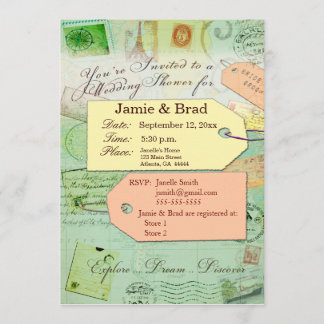 Bridal Travel Shower theme in seafoam and coral Invitation