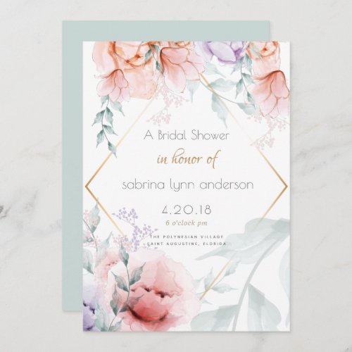 Bridal  Trendy Coral and Lilac Aquarelle Peonies Invitation