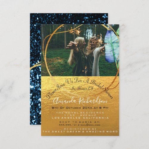 Bridal Tribe Shower Sweet 16th Photo Blue Nav Gold Invitation