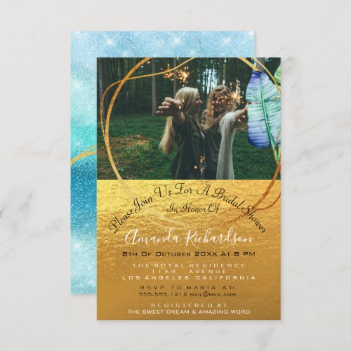 Bridal Tribe Shower Sweet 16th Photo Ocean Gold Invitation