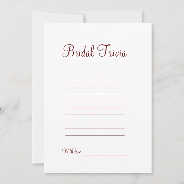 Bridal trivia wedding bridal shower game holiday card (Front)