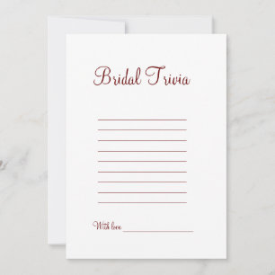 Bridal trivia wedding bridal shower game holiday card