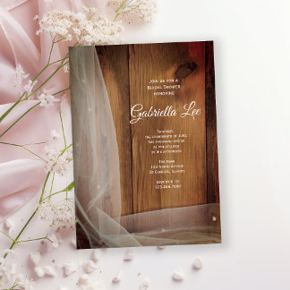 Bridal Veil and Barn Wood Country Bridal Shower Invitation