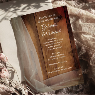 Bridal Veil Barn Wood Country Wedding Invitation