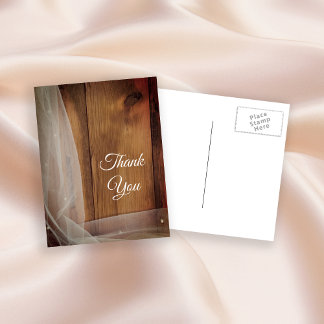 Bridal Veil Barn Wood Country Wedding Thank You Postcard