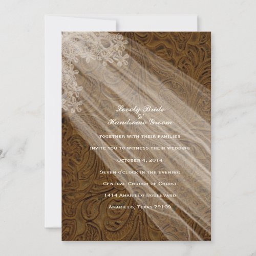 Bridal Veil Leather Style Wedding Invitation