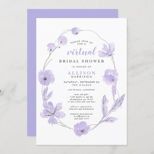 Bridal Virtual Shower  Lavender Floral Watercolor Invitation